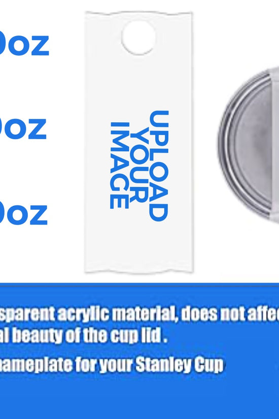 An image displays three tumbler sizes—20oz, 30oz, and 40oz—with a blank white banner labeled 