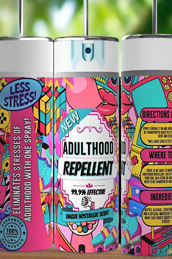 Three brightly colored spray cans labeled 