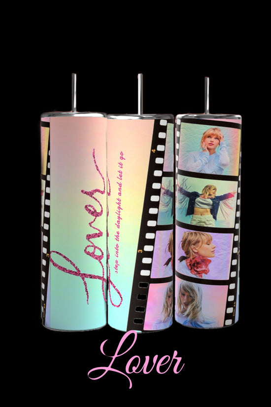 Collection of Taylor Swifts Eras Tumblers: Debut, Fearless, Speak Now, Red, 1989. Reputation, Lover, Evermore, Folklore, Midnights, and TTPD 