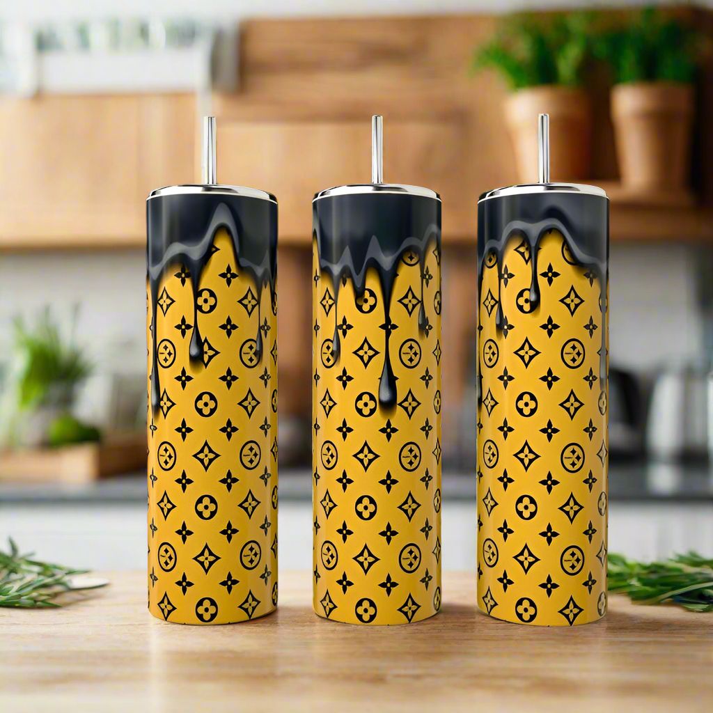 LV Yellow & Black Drip 20oz Tumbler