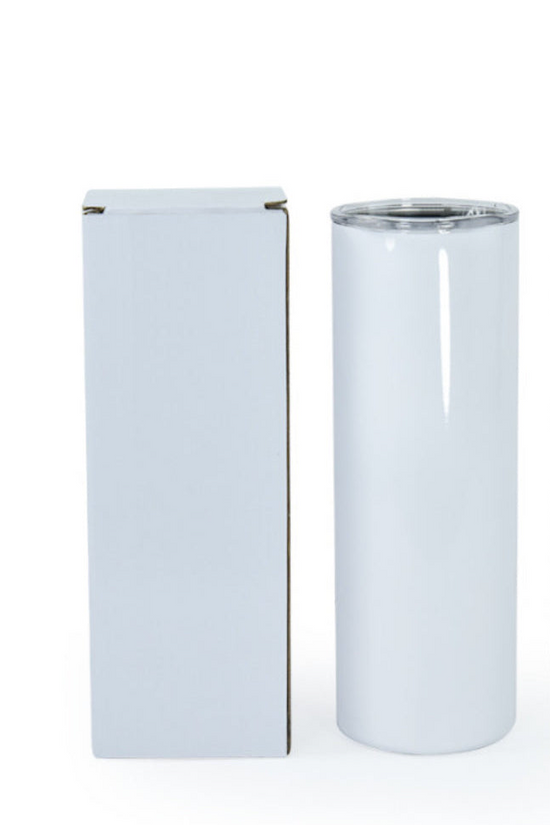 The All Too Well Short Film Poster 20oz Tumbler by Kreative Kreationz is displayed next to a plain white box. To the right, there is a silver metal straw and a clear plastic straw, each further elevating its usability. The tumbler's durable construction ensures long-lasting use and features a spill-proof lid for added convenience.