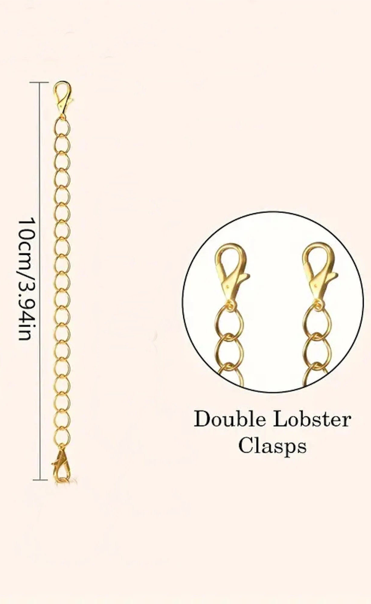 The Louis Vuitton Charm Dangle by Kreative Kreationz is a 10 cm cup accessory featuring double lobster clasps on each end, perfect for attaching your personalized pendant. Shown vertically with a close-up of the secure clasps.