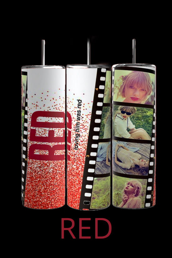 Collection of Taylor Swifts Eras Tumblers: Debut, Fearless, Speak Now, Red, 1989. Reputation, Lover, Evermore, Folklore, Midnights, and TTPD 