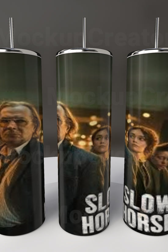 This set of three 20 oz tumblers from Kreative Kreationz features a movie poster design with people standing against a blurred background, prominently displaying 