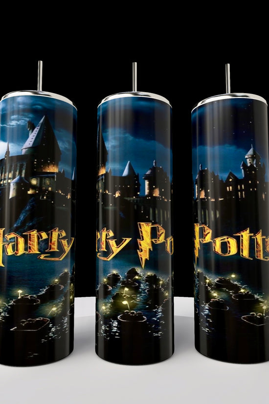 The Kreative Kreationz Harry Potter Tumbler collection features three enchanting 20 oz skinny tumblers with a nighttime castle design and 