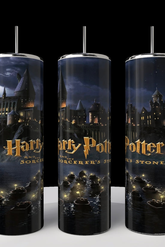 Three Kreative Kreationz Harry Potter 20oz tumblers depict a 