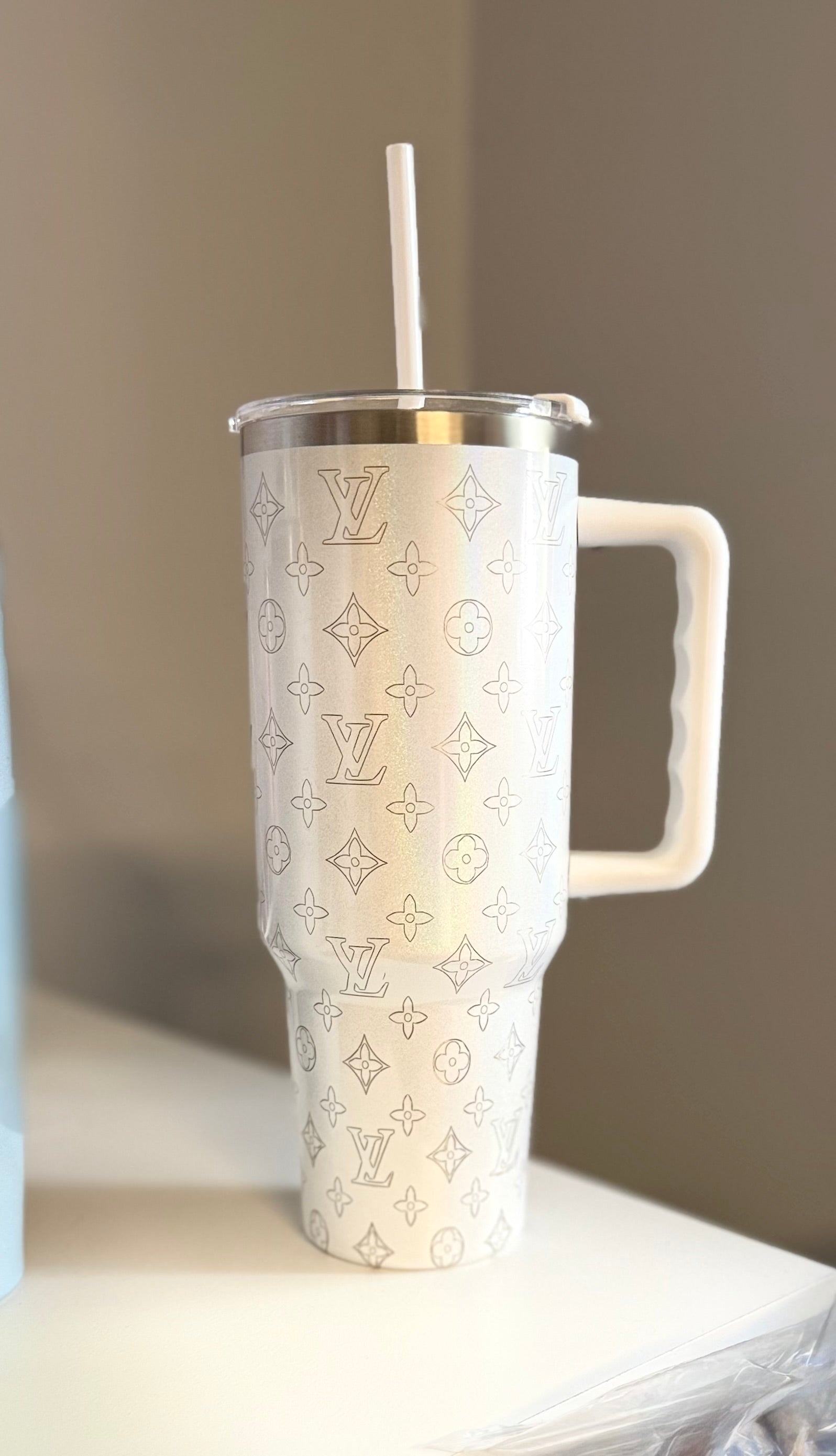 LV White 40oz Engraved Tumbler