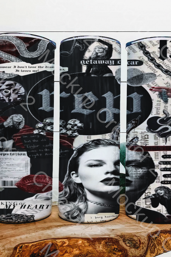 Three snowboards with black and white collage designs of newspaper clippings, gothic fonts, and portraits are displayed vertically. Nearby is a Kreative Kreationz 