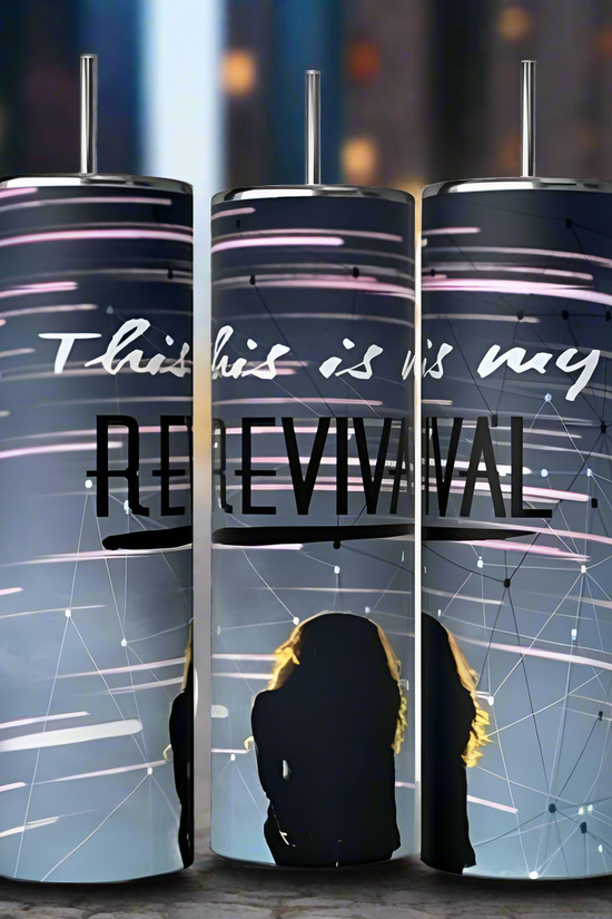 Three Selena Gomez The Revival 20oz Stainless Steel Tumblers from Kreative Kreationz feature a graphic design with the text 