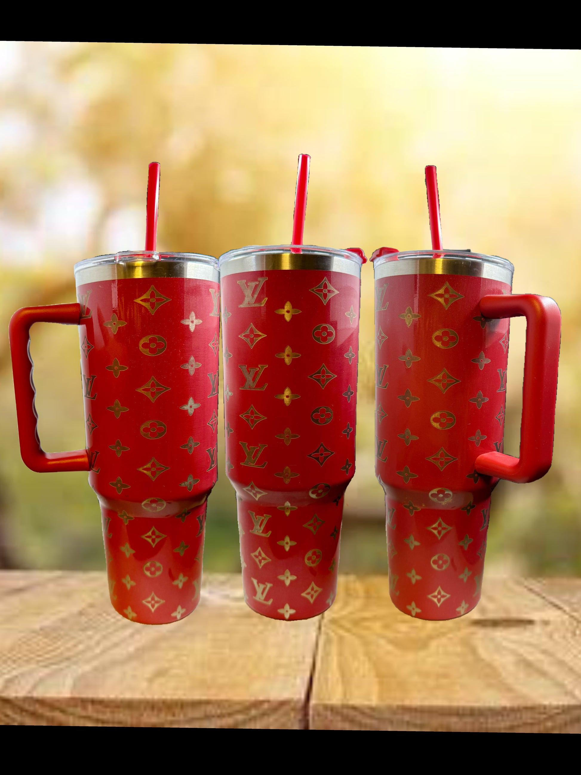 Louis Vuitton Inspired Gold Etched Engraved 40oz Stainless Steel Tumbler