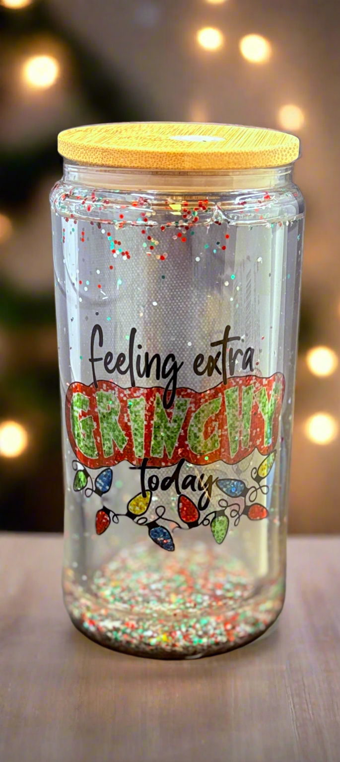 Feeling extra Grinch Snowglobe Tumbler-16oz