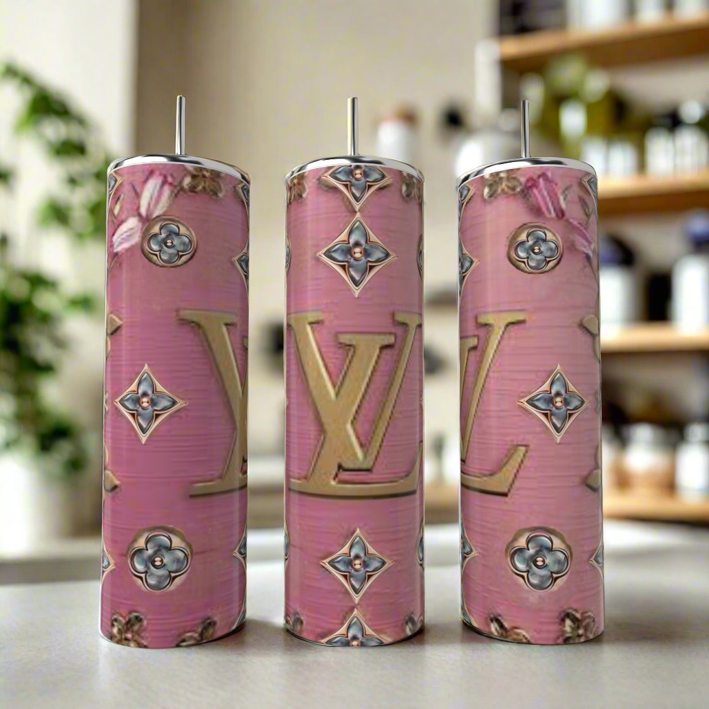 LV Pink BlueJeweled 20oz Tumbler