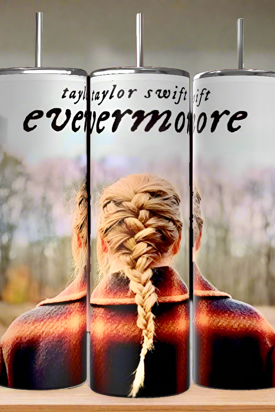 The Kreative Kreationz Evermore Taylor Swift 20oz Skinny Tumbler features the 