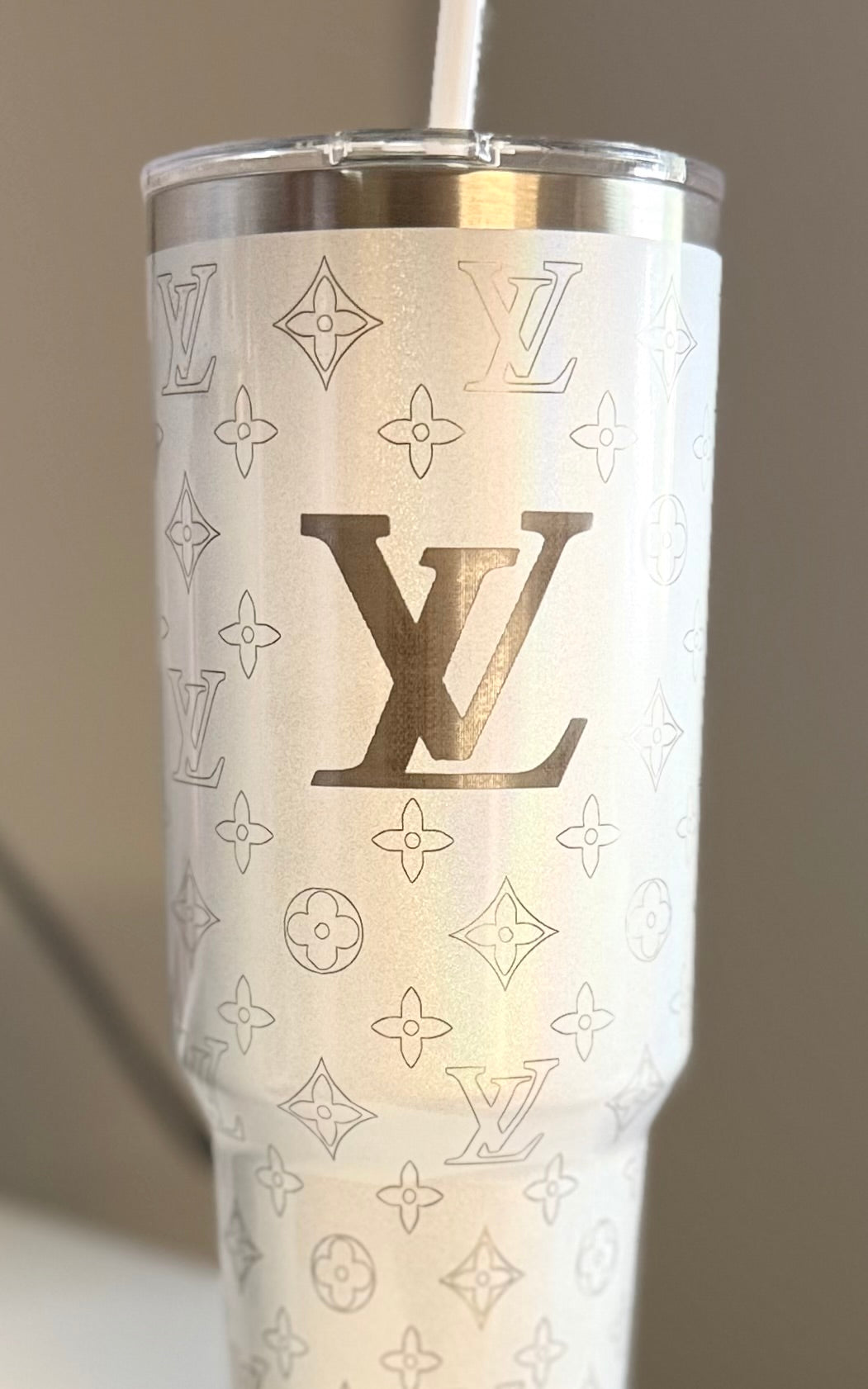 LV White 40oz Engraved Tumbler