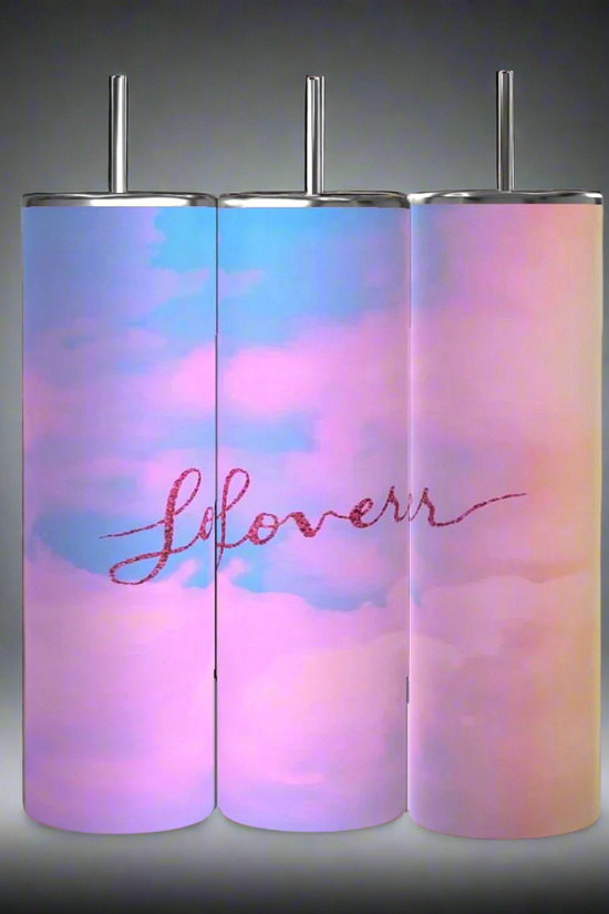 The Lover 20oz Tumblers by Kreative Kreationz come in a set of three, featuring a pastel pink and blue gradient with 