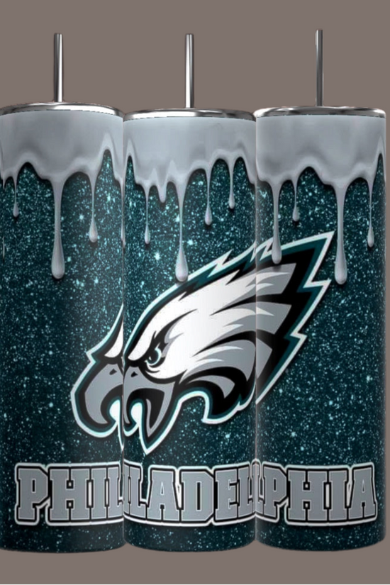 Kreative Kreationz's Philadelphia Eagles tumblers feature an eagle head logo, 