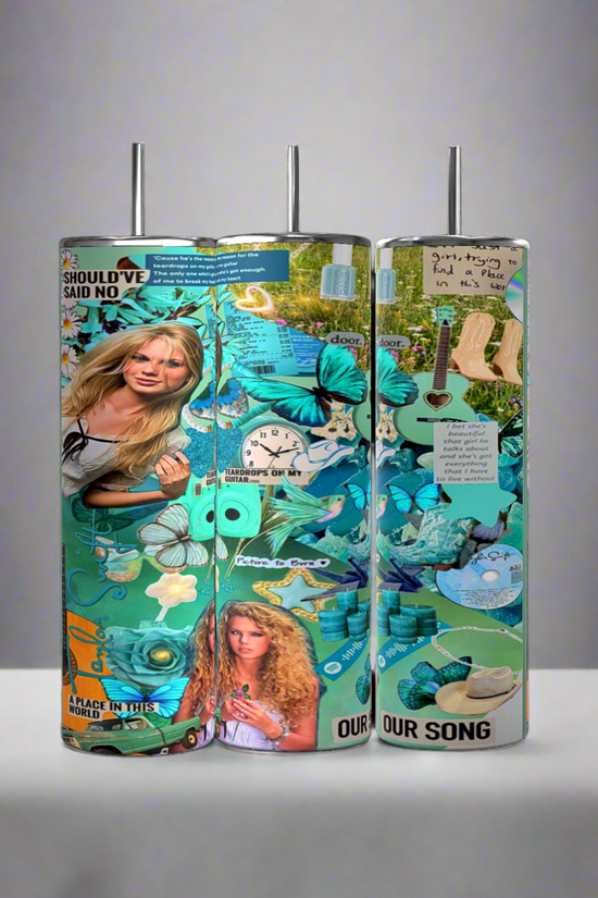 Three Tea Bridgerton 20oz Stainless Steel Tumblers by Kreative Kreationz are shown. The left two display silhouettes of women, flowers, and the text 