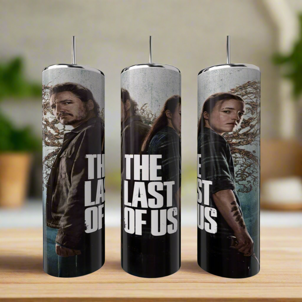 Three 20oz skinny tumblers by Kreative Kreationz are shown, each with "The Last of Us" TV series characters and the show's title—ideal for fans seeking a stylish, eco-friendly tumbler from the This Is Us Fans collection.