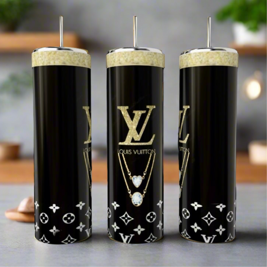 Louis Vuitton Purse  Black & Gold Designed 20oz Stainless Steel Tumbler