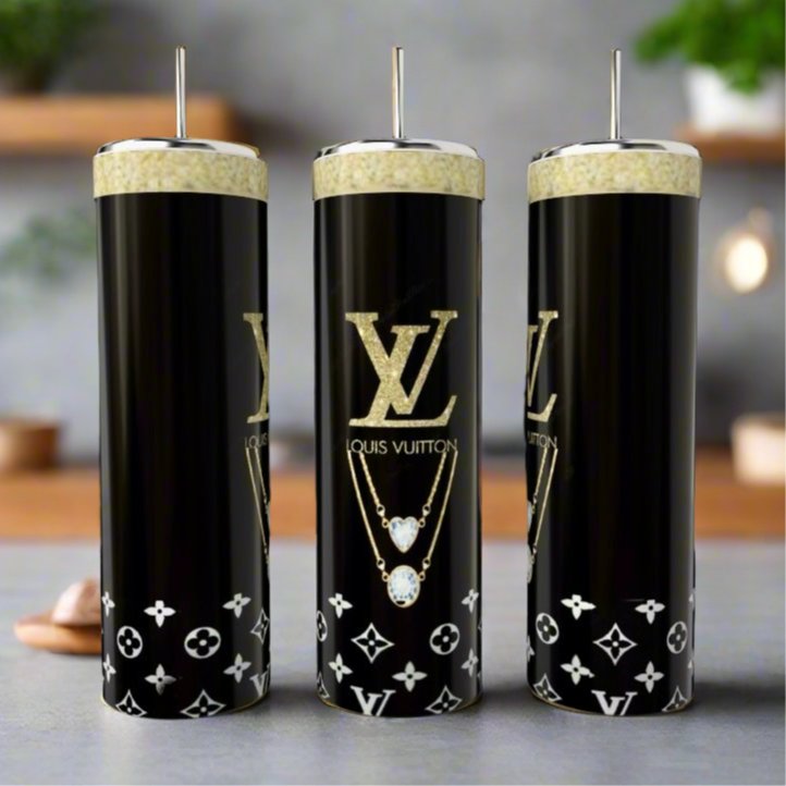 Louis Vuitton Purse  Black & Gold Designed 20oz Stainless Steel Tumbler