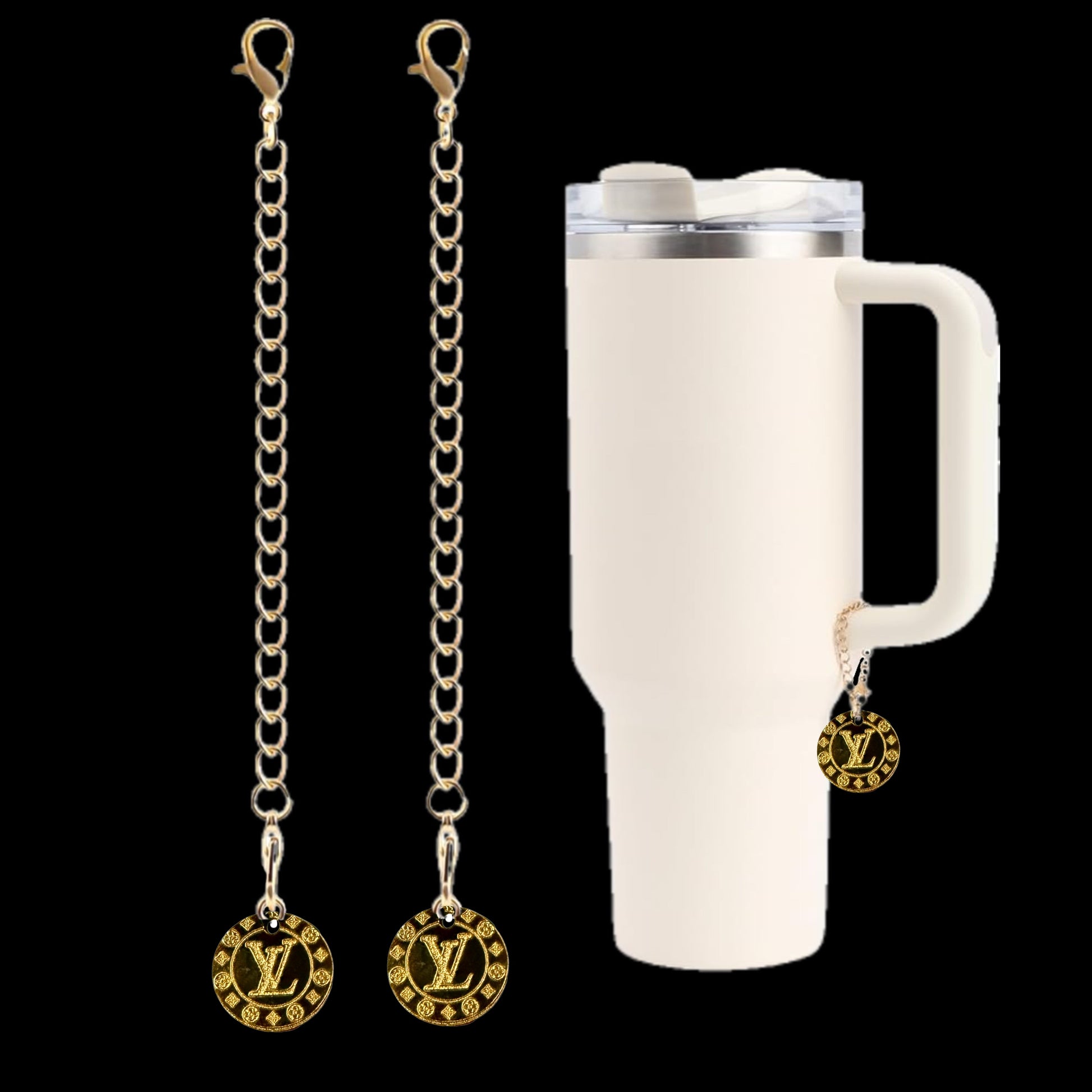 Gold Laser Engraved LV Charm Dangle | Cup Accessory
