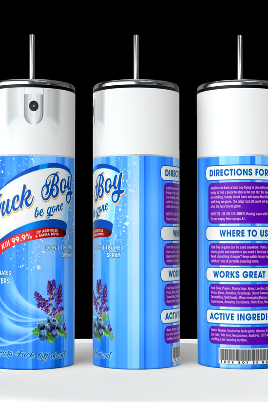 Three durable aerosol cans with pink labels and white caps are displayed. The front can reads 