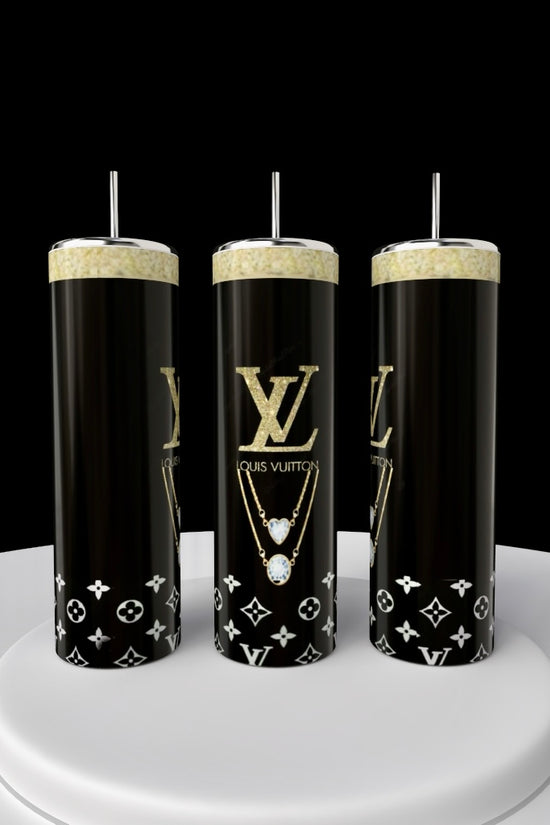 Louis Vuitton Purse  Black & Gold Designed 20oz Stainless Steel Tumbler