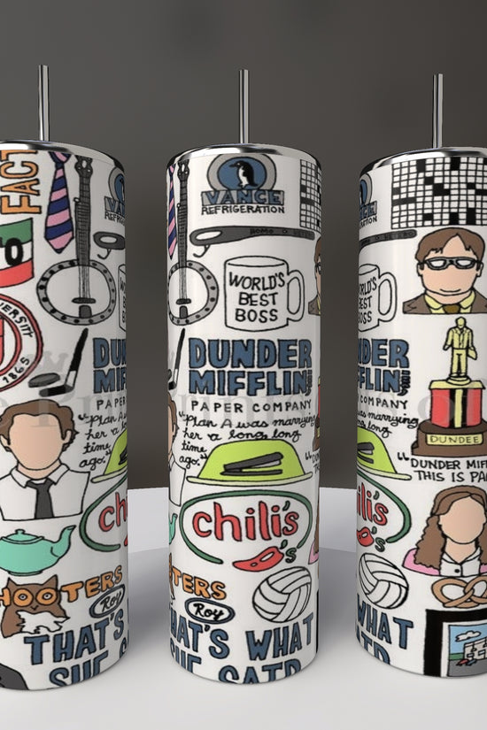Three Kreative Kreationz 20oz stainless steel tumblers, featuring vibrant designs including 