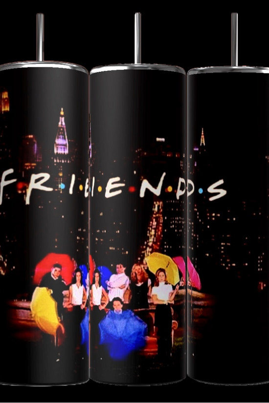 Three Kreative Kreationz Friends TV Show 20oz Tumblers feature the logo and an image from the television show 