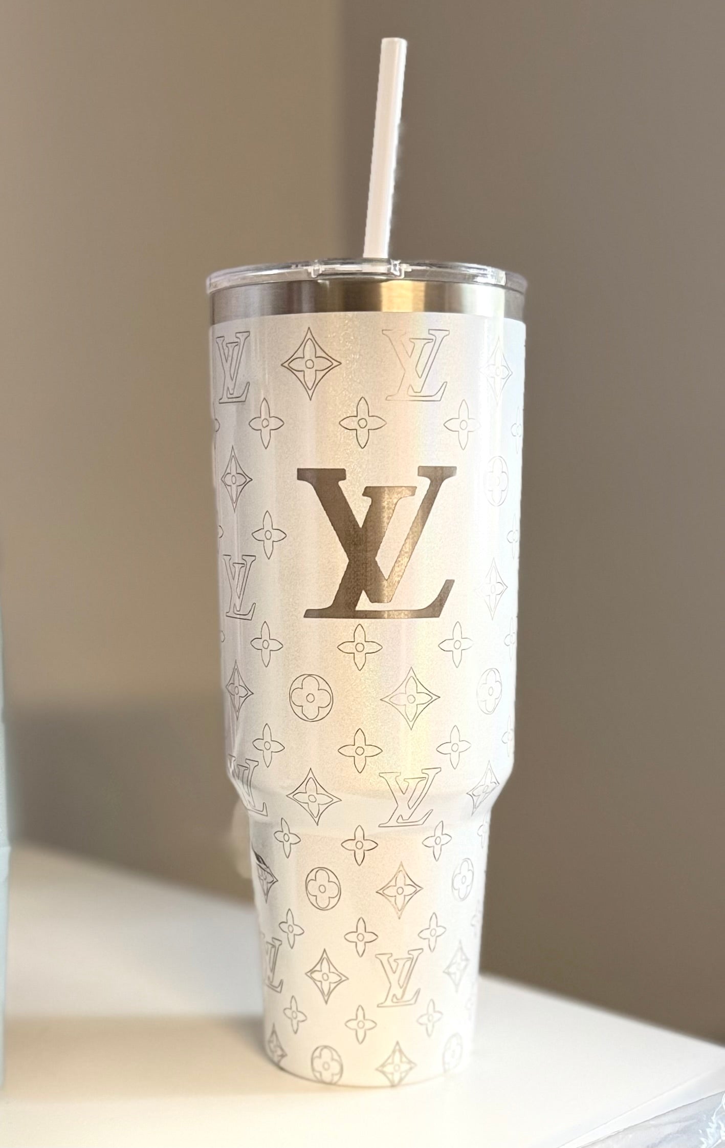 LV White 40oz Engraved Tumbler