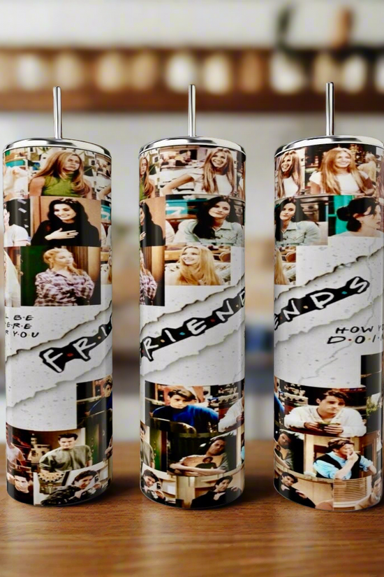 Three luxurious Kreative Kreationz Friends 20oz stainless steel tumblers feature iconic scenes and characters from the popular TV show, with 