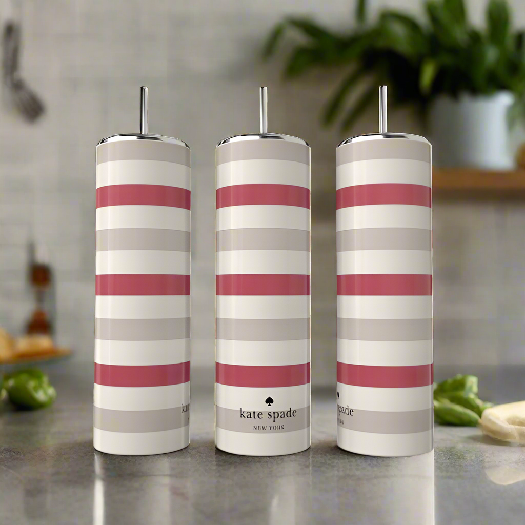 Kate Spade Pink Stripe 20oz Skinny Tumbler