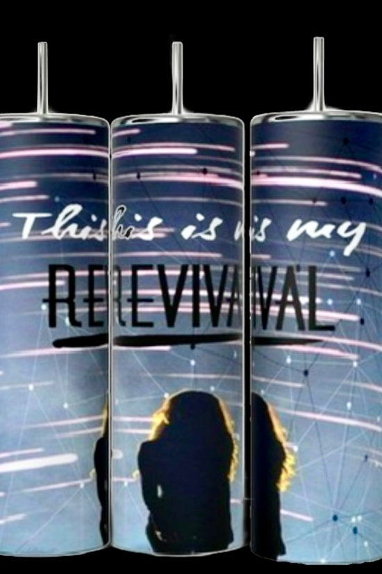 Three Selena Gomez The Revival 20oz Stainless Steel Tumblers from Kreative Kreationz feature a graphic design with the text 