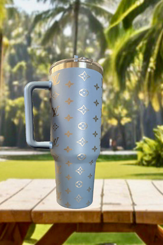 LV Inspired 40oz Grey-Blue Engraved Tumbler
