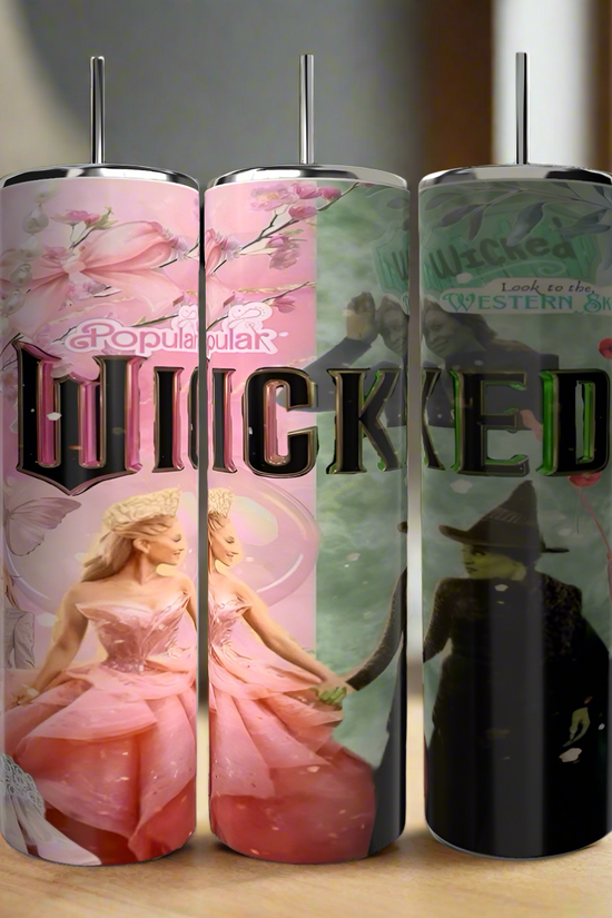 The Kreative Kreationz Wicked 20oz Tumblers set includes three tall, stainless steel insulated tumblers with bold 