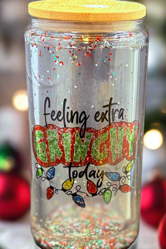 Feeling extra Grinch Snowglobe Tumbler-16oz