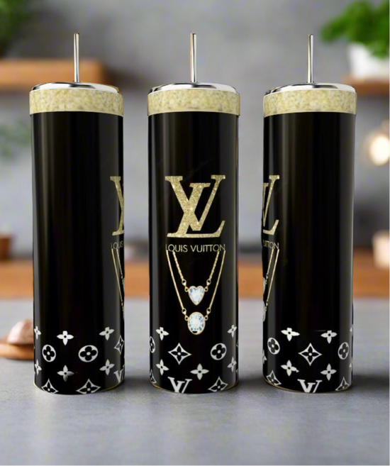 Louis Vuitton Purse  Black & Gold Designed 20oz Stainless Steel Tumbler