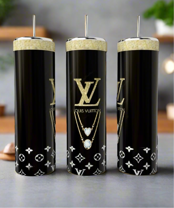 Louis Vuitton Purse  Black & Gold Designed 20oz Stainless Steel Tumbler