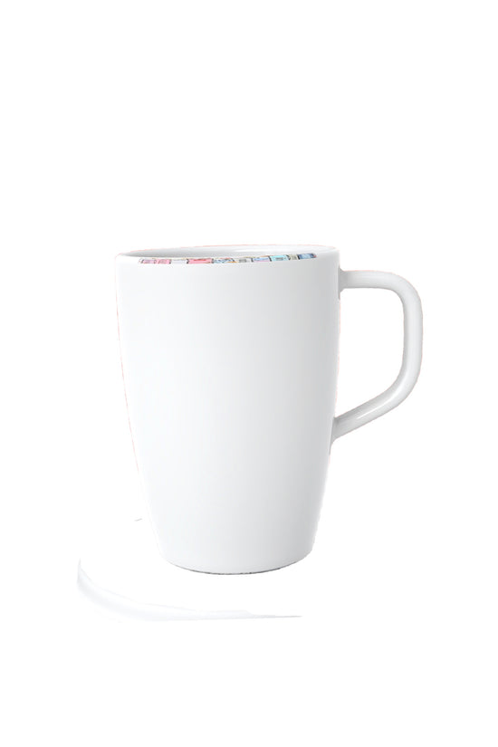 A Swiftea gift set from Kreative Kreationz, complete with a mousepad showcasing artwork of stacked books labeled with Taylor Swift's album titles, lies on a wooden table. Beside it sits a whimsical mug adorned with flowers and books, filled with a hot drink—a perfect treat for tea enthusiasts.