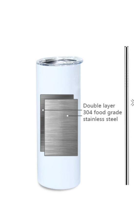 The image showcases the Debut Collage Taylor Swift 20oz Tumbler by Kreative Kreationz, crafted from double-layer 304 food grade stainless steel. The tumbler's structure is illustrated with a diagram, and its spill-proof lid is accompanied by a metal straw on the right.