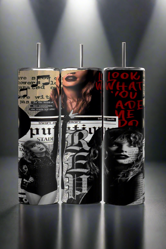 Three Tea Bridgerton 20oz Stainless Steel Tumblers by Kreative Kreationz are shown. The left two display silhouettes of women, flowers, and the text 