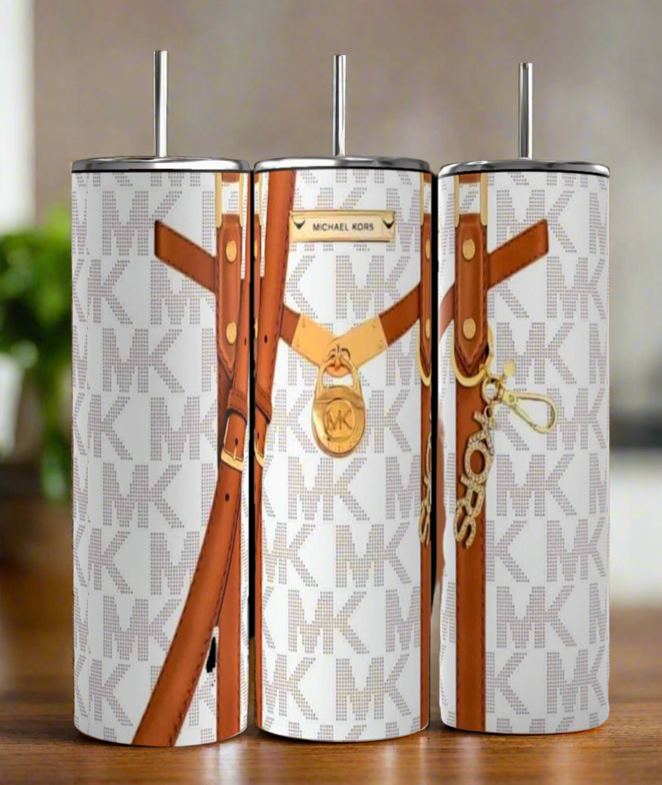 Michael Kors Design Inspired White and Brown 20oz Tumbler