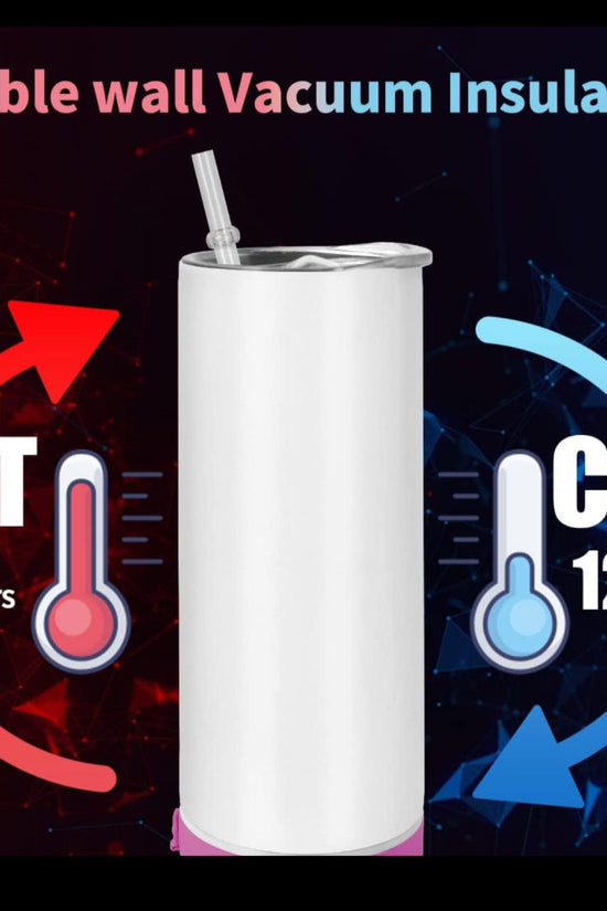 A stylish pink tumbler from Kreative Kreationz, inspired by Michael Kors, sits elegantly between two graphics. On the left side, a red thermometer displays 