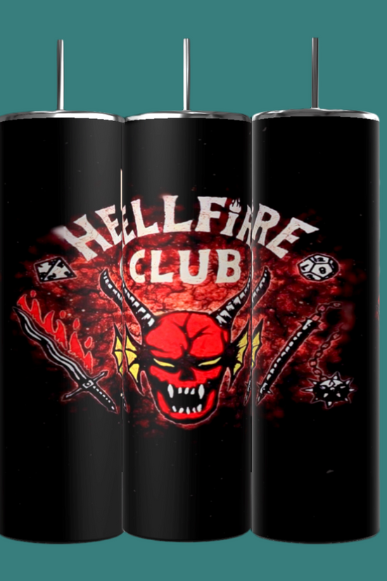 The Kreative Kreationz Hellfire Club 20oz Tumblers come in a set of three, crafted from black stainless steel and showcasing an eye-catching 