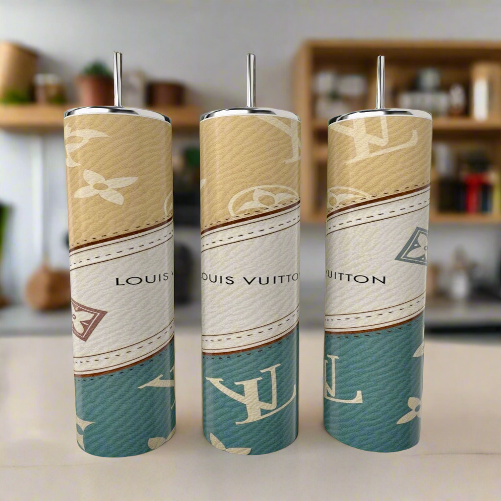 Louis Vuitton Teal|Tan Purse Designed 20oz Tumbler