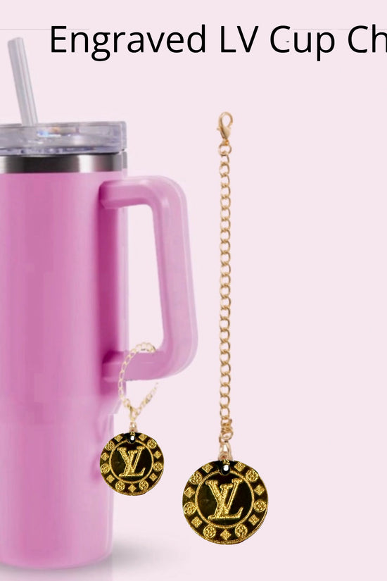 Gold Laser Engraved LV Charm Dangle | Cup Accessory