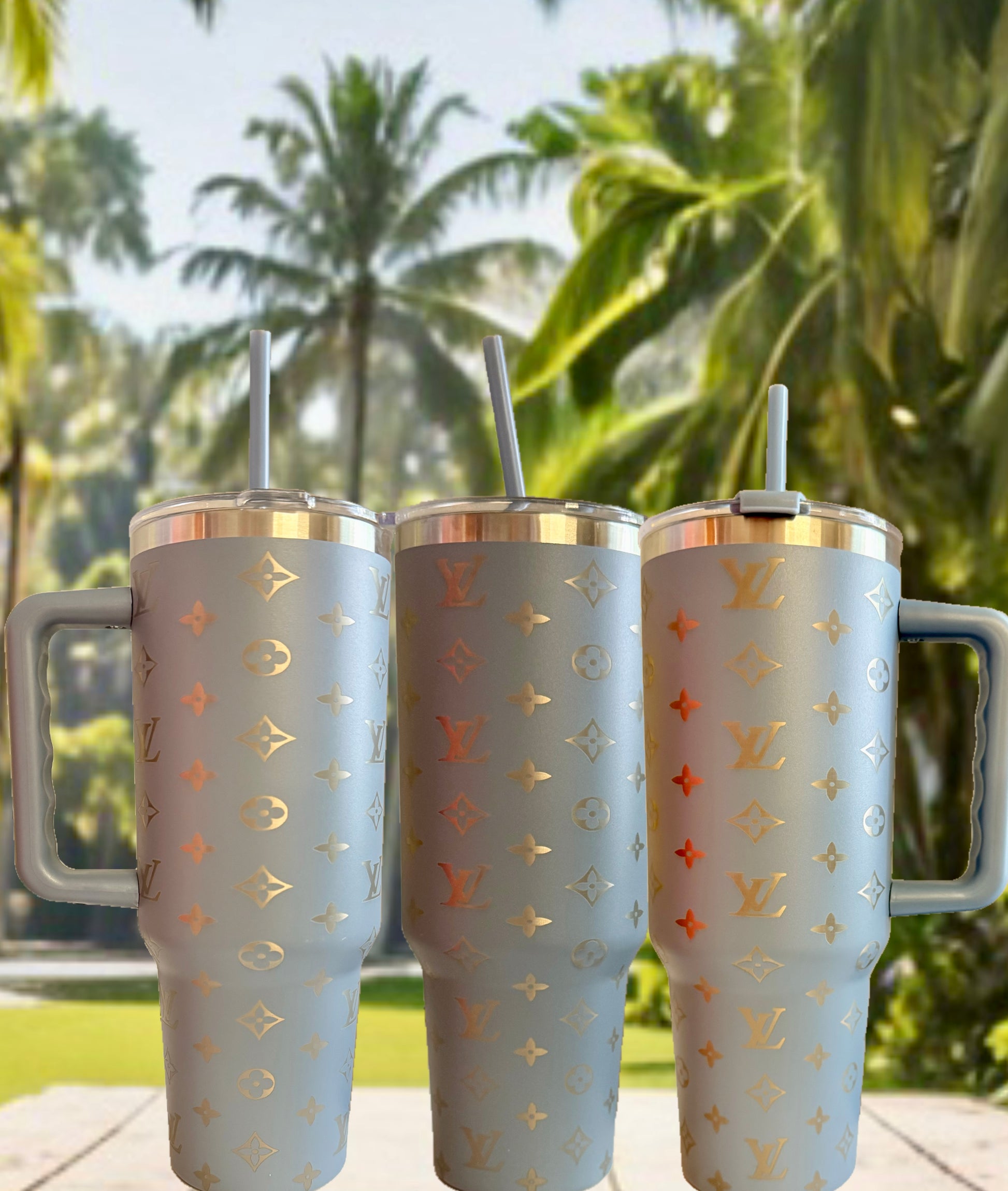 LV Inspired 40oz Grey-Blue Engraved Tumbler