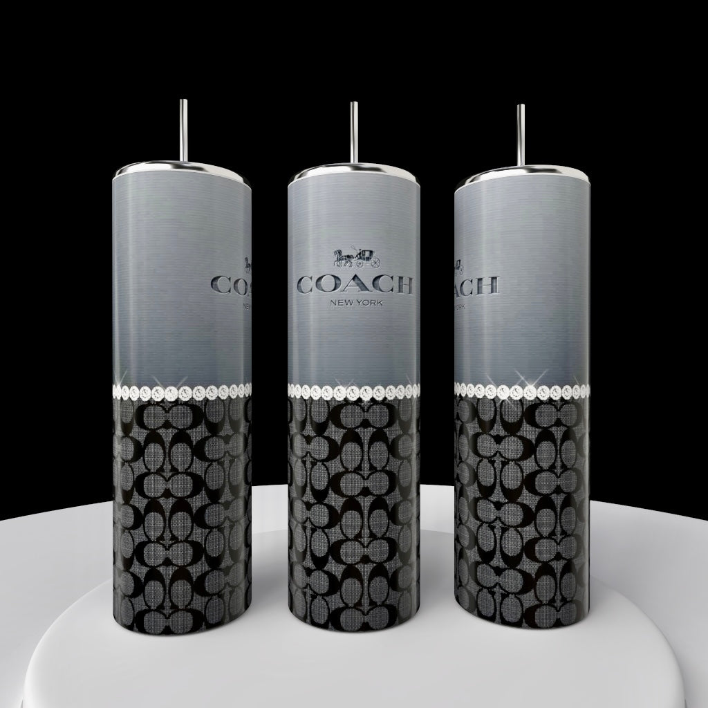 Coach Grey Black Pearl 20oz Skinny Tumbler