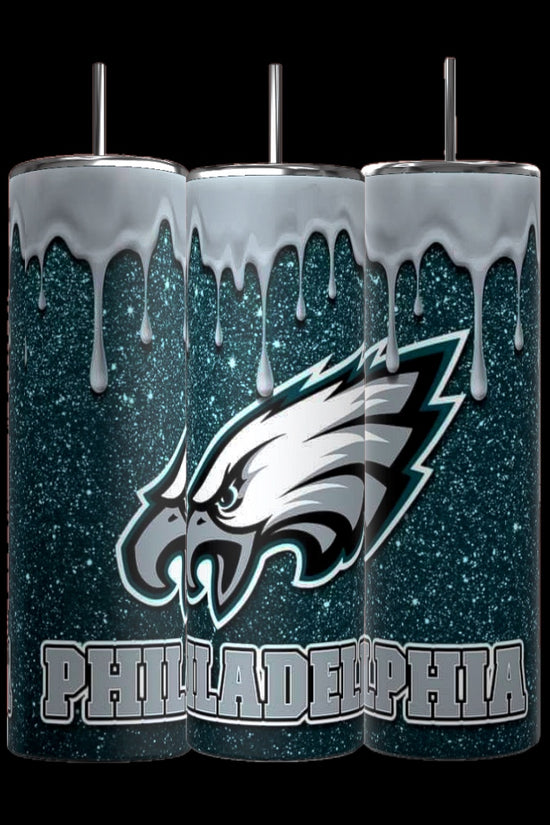 Kreative Kreationz's Philadelphia Eagles 20oz Skinny Tumblers feature a sparkling green backdrop with the team logo and 