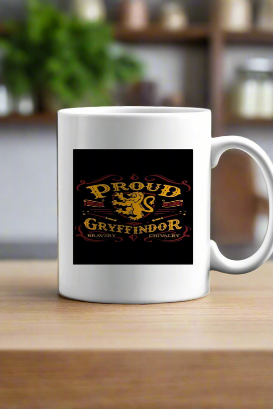 The Kreative Kreationz Proud Gryffindor Ceramic Mug (11 oz) features 